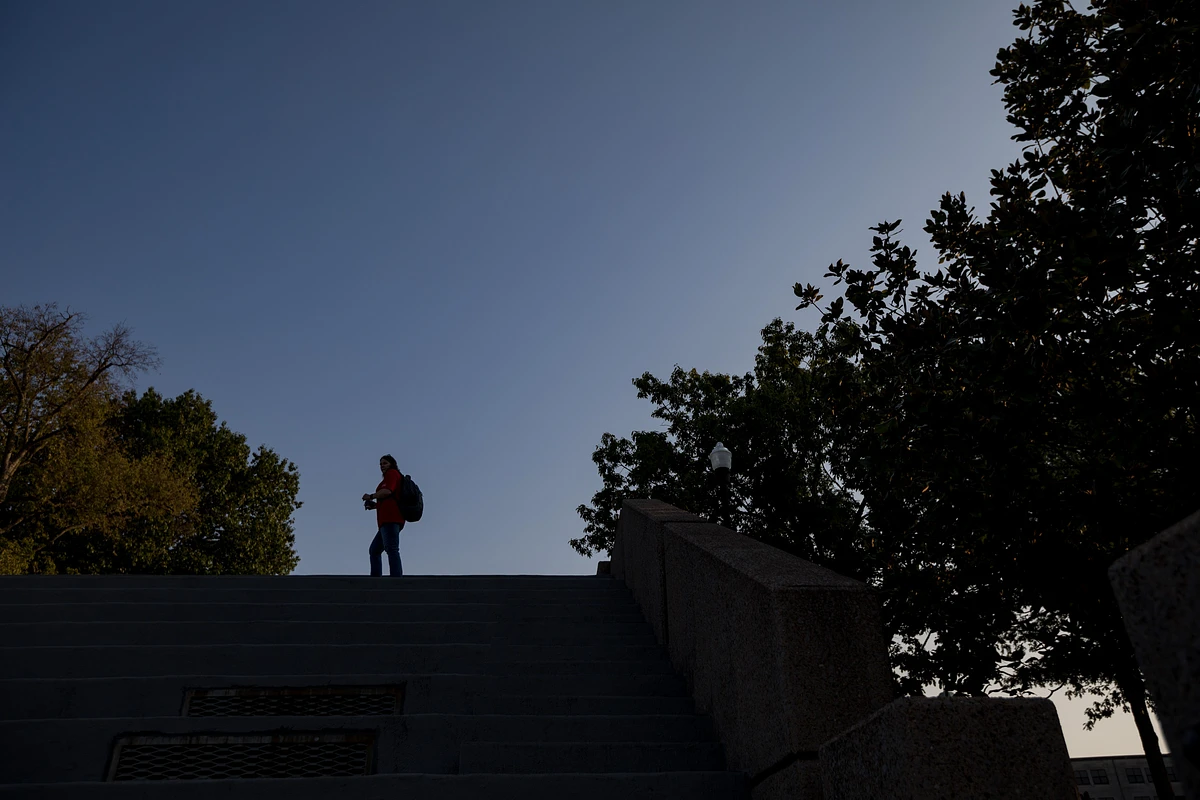 Student on the colonnade